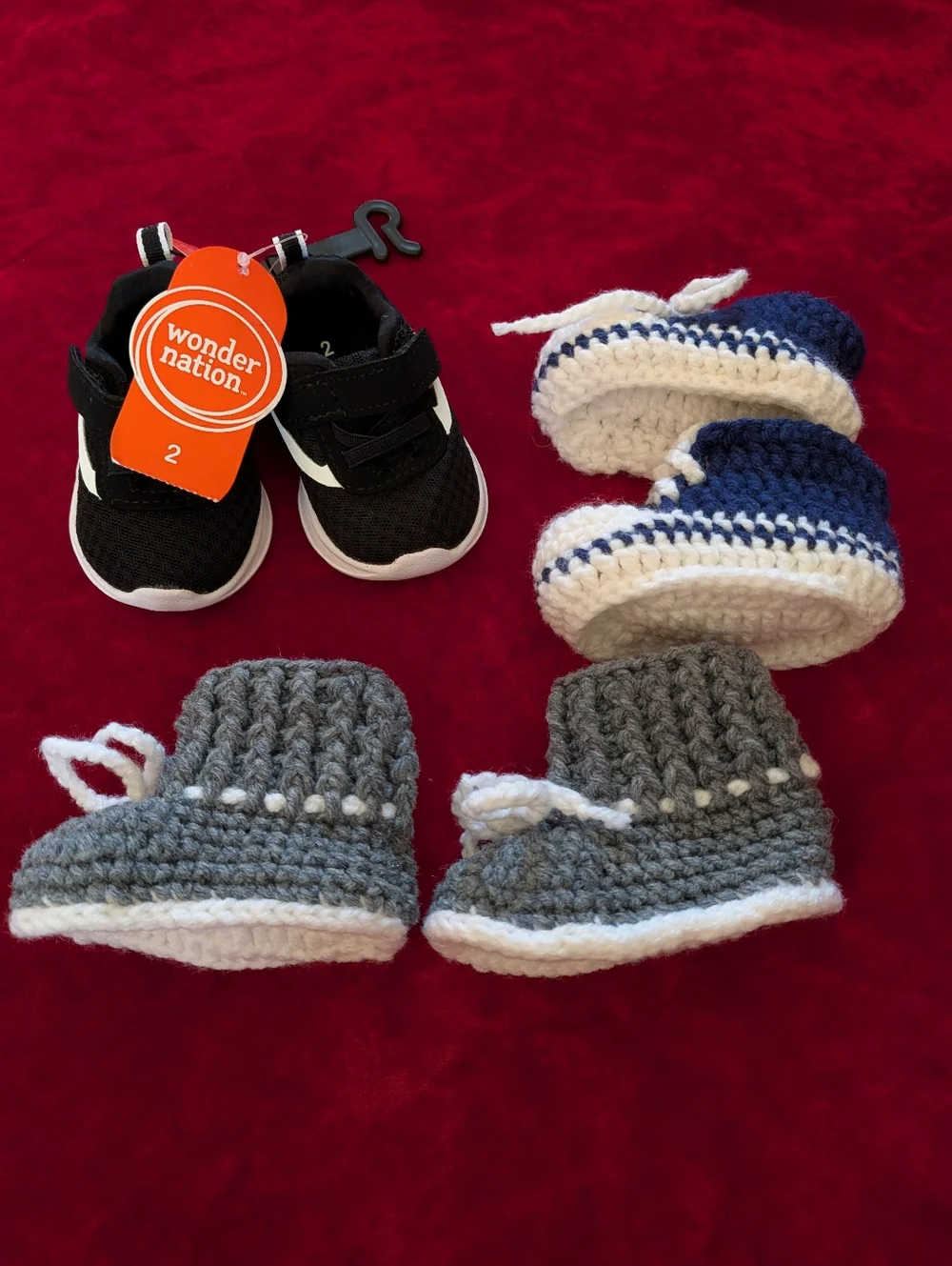 Bundles Of 4 pairs shoes wonder nation Black Baby Sneakers Hand Crochet Booties